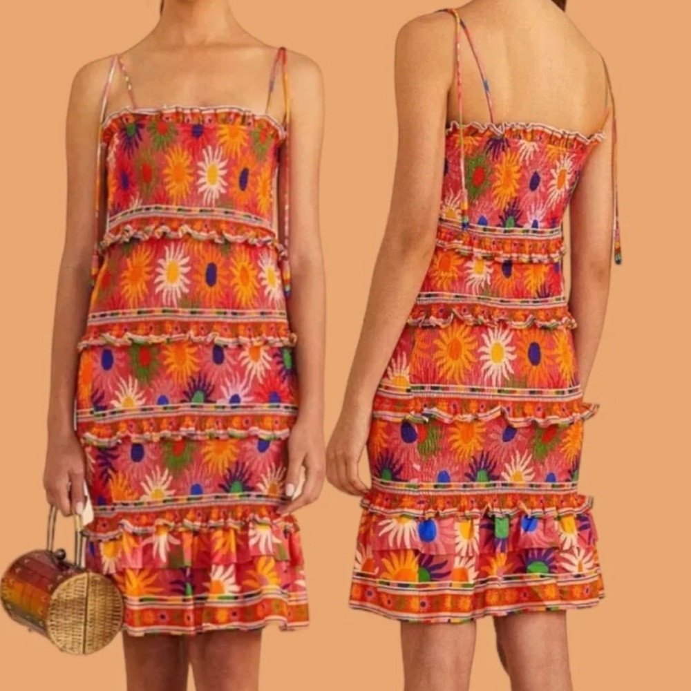 Farmrio Smocked Summer Coral Mini Dress  Never Worn New Without Tags - Picture 2 of 6